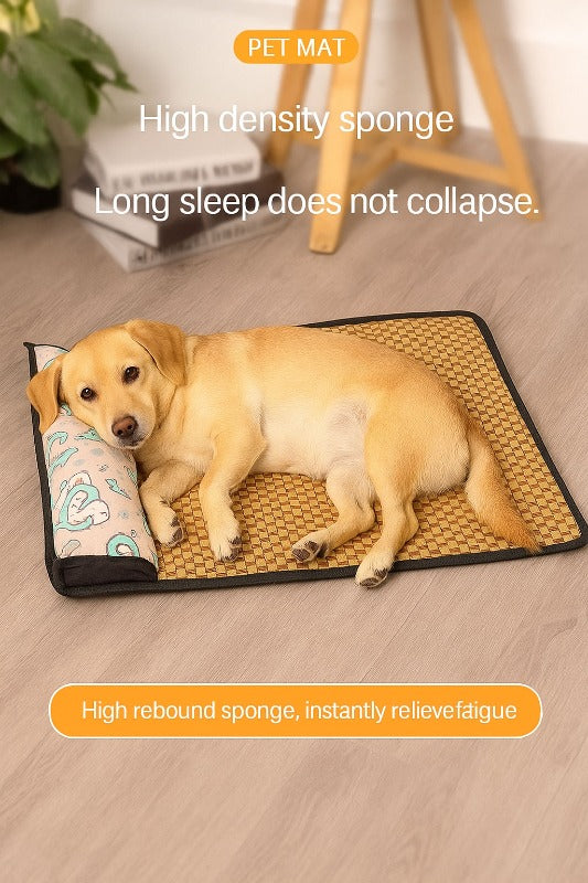 Cooling Rattan Pet Bed with Integrated Pillow