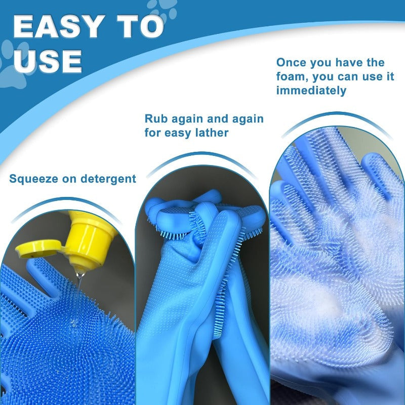 3‑in‑1 Silicone Pet Bath & Grooming Gloves Set