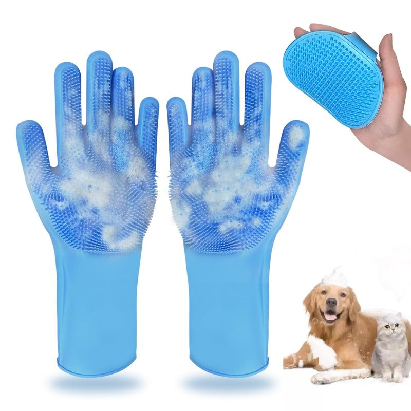 3‑in‑1 Silicone Pet Bath & Grooming Gloves Set