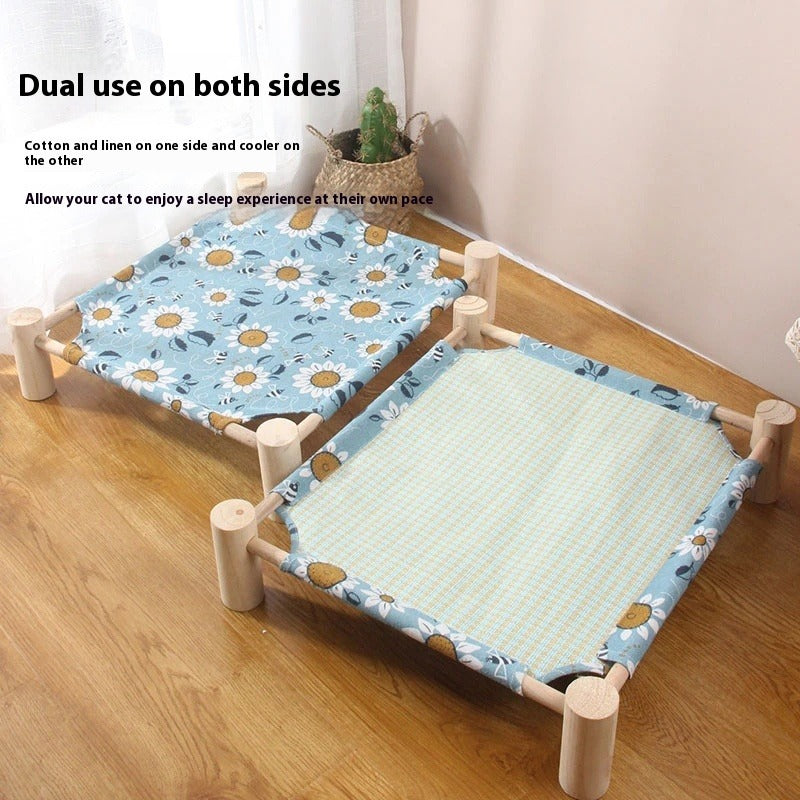 Natural Pine Wood Pet Hammock – Breathable & Elevated Bed for Cats and Small Dogs