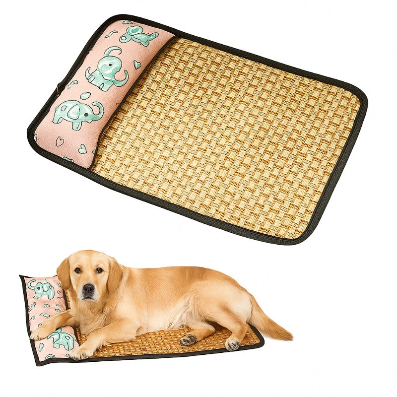 Cooling Rattan Pet Bed with Integrated Pillow
