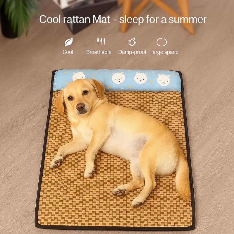 Cooling Rattan Pet Bed with Integrated Pillow
