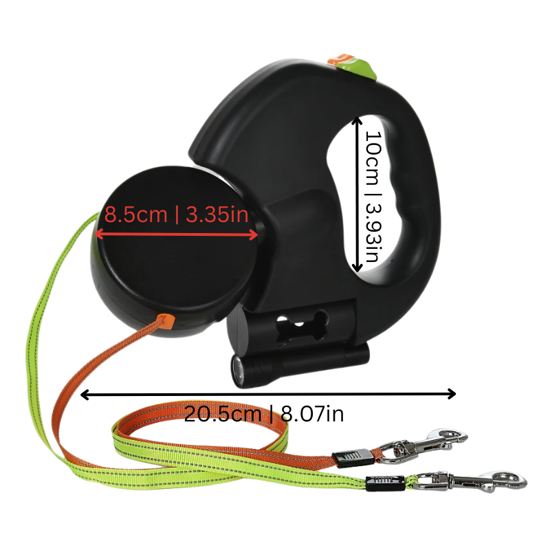 Dual Dog Leash with Tangle-Free Swivel & LED Light