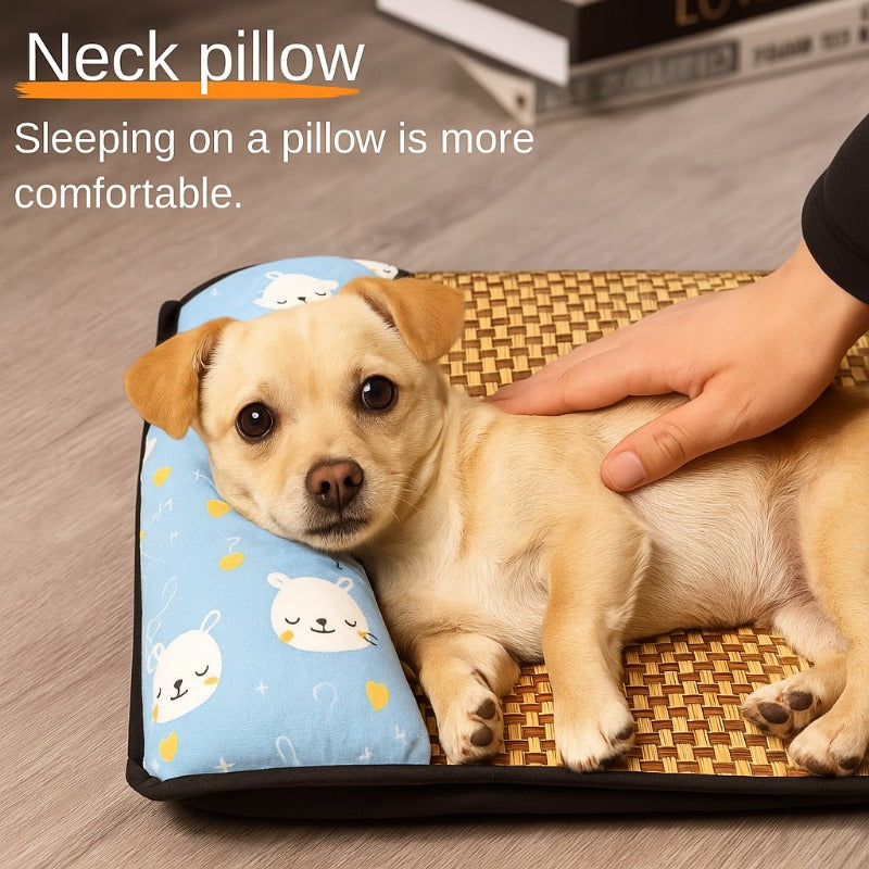 Cooling Rattan Pet Bed with Integrated Pillow