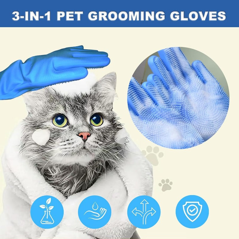 3‑in‑1 Silicone Pet Bath & Grooming Gloves Set