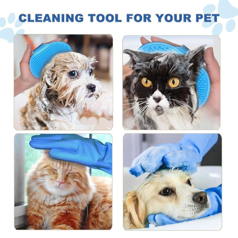 3‑in‑1 Silicone Pet Bath & Grooming Gloves Set